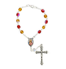 McVan Sacred Heart Auto Rosary with Prayer Card Red and Orange Beads