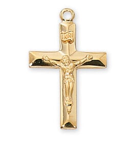 McVan GOLD OVER SILVER CRUCIFIX, 18" CHAIN, Beveled cross