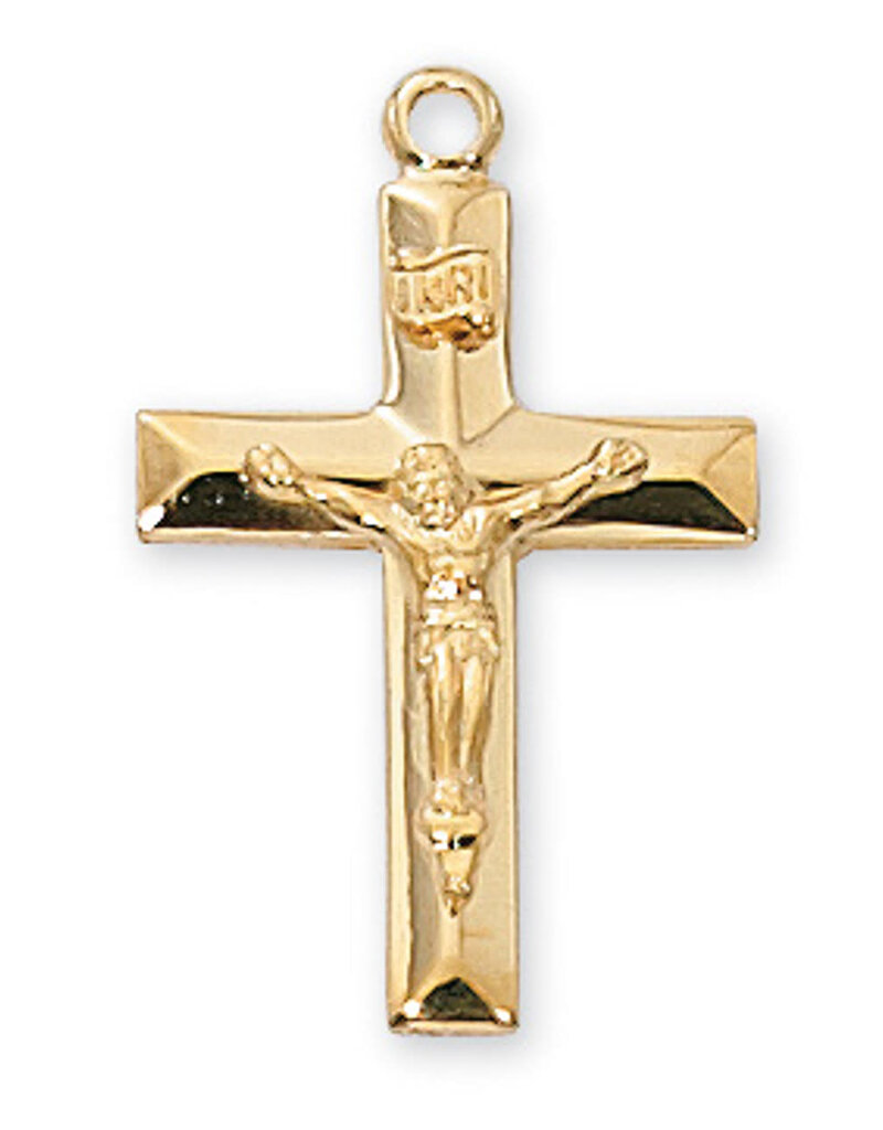 McVan GOLD OVER SILVER CRUCIFIX, 18" CHAIN, Beveled cross