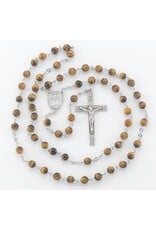 HMH Religious Tiger Eye Bead New England pewter rosary with center and crucifix, 6mm beads