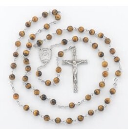 HMH Religious Tiger Eye Bead New England pewter rosary with center and crucifix, 6mm beads