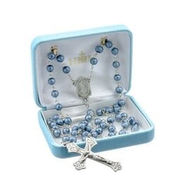 HMH Religious Round Midnight Blue Lava Bead New England pewter rosary with center and crucifix , 7 mm beads