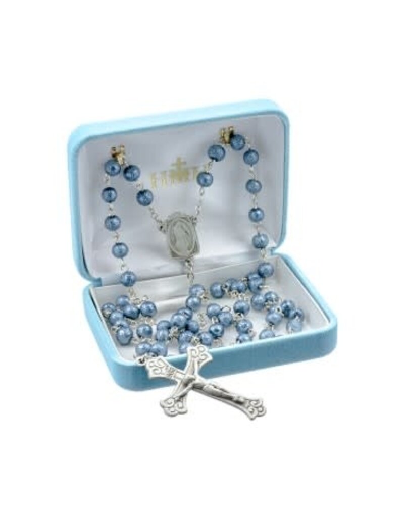 HMH Religious Round Midnight Blue Lava Bead New England pewter rosary with center and crucifix , 7 mm beads
