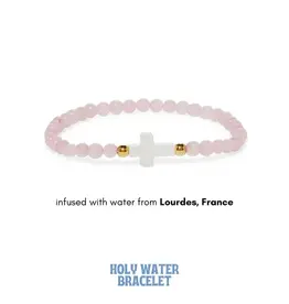 Holy Water Bracelet Holy Water Rose Quartz Cross Bracelet, with gold beads