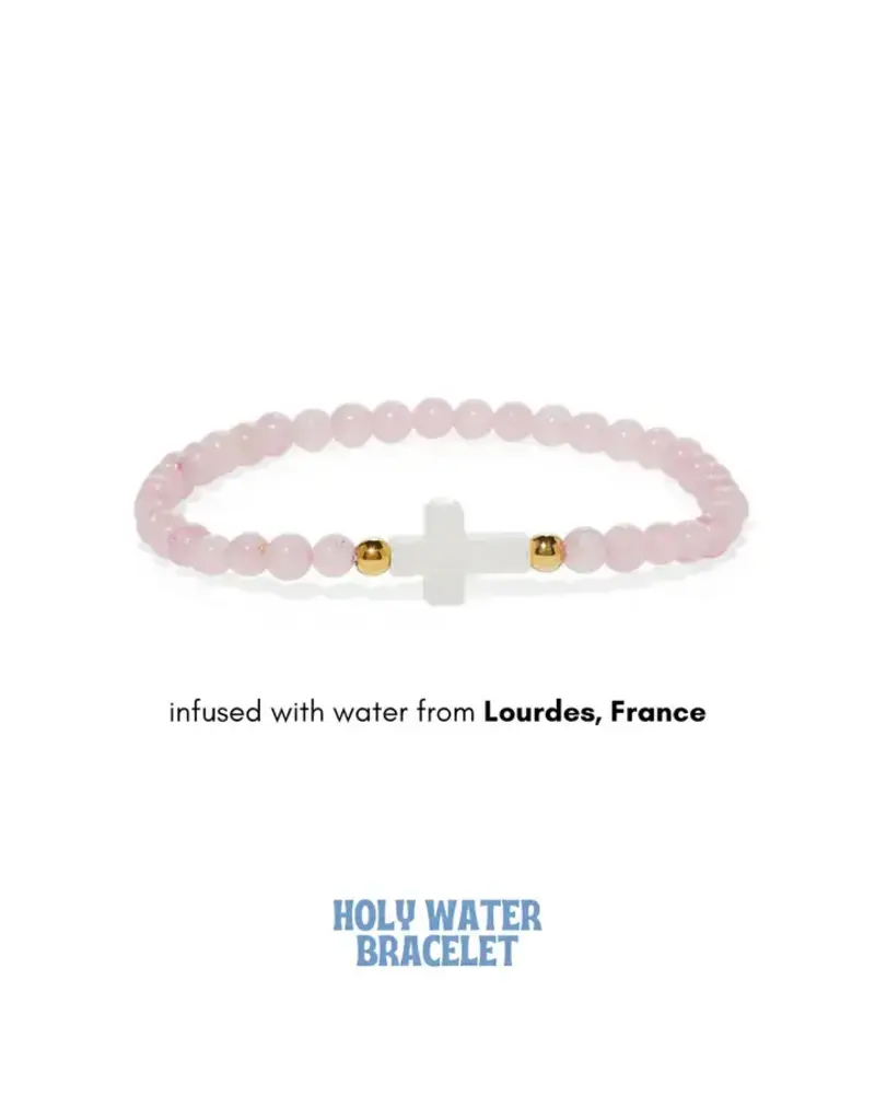 Holy Water Bracelet Holy Water Rose Quartz Cross Bracelet, with gold beads
