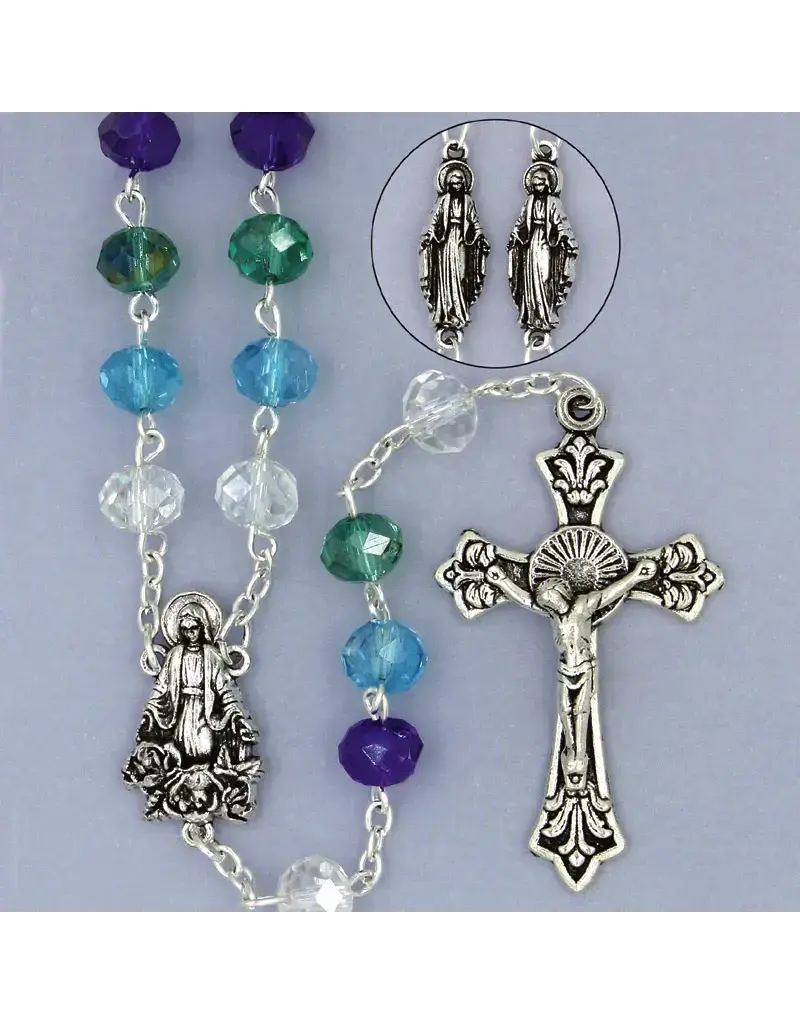 Devon Trading Company Blue Multicolor Tin-Cut Crystal Rosary