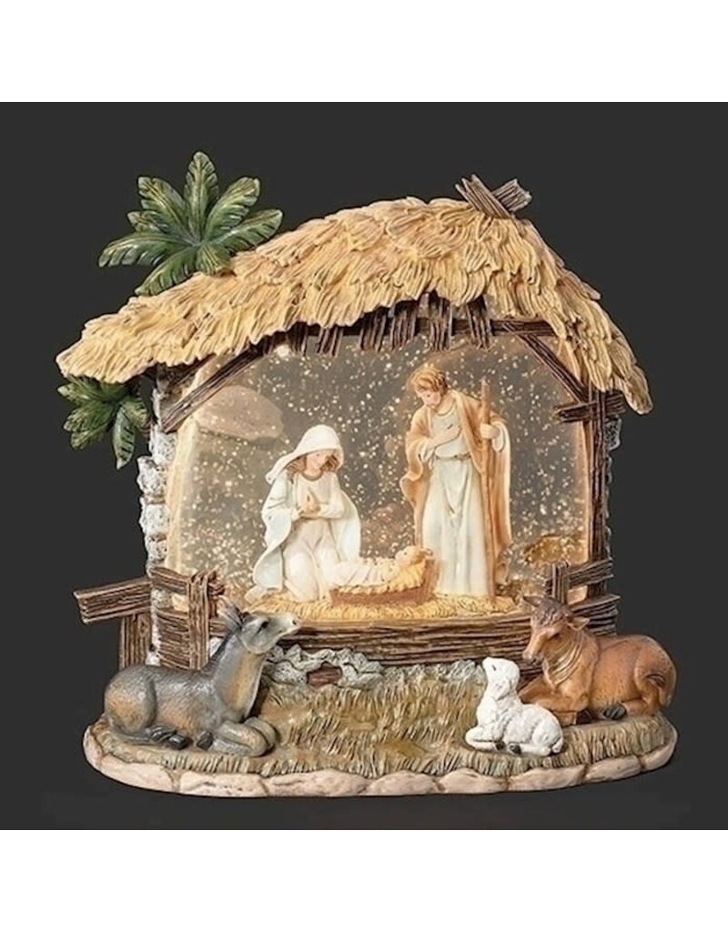 Roman, Inc Lighted Swirl Holy Family Nativity Stable w/Animals (8.25"H)