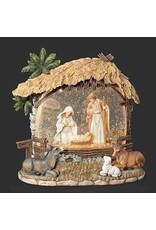 Roman, Inc Lighted Swirl Holy Family Nativity Stable w/Animals (8.25"H)