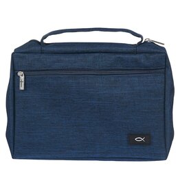 Christian Art Gifts Bible Cover-Poly Canvas Value With Ichthus-Navy Blue-Medium