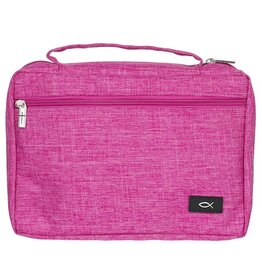 Christian Art Gifts Bible Cover-Poly Canvas Value With Ichthus-Raspberry Pink-Medium