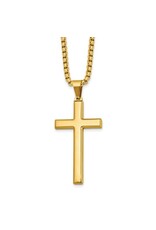 Chisel Steel Polished yello IP-plated Cross, 24in Necklace
