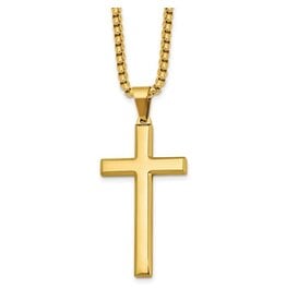 Chisel Steel Polished yello IP-plated Cross, 24in Necklace