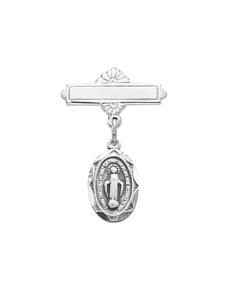 McVan Sterling Silver Oval Miraculous Medal Baby Pin