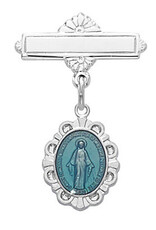 McVan Sterling Silver Blue Enameled Miraculous Medal Baby Pin
