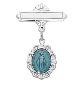 McVan Sterling Silver Blue Enameled Miraculous Medal Baby Pin