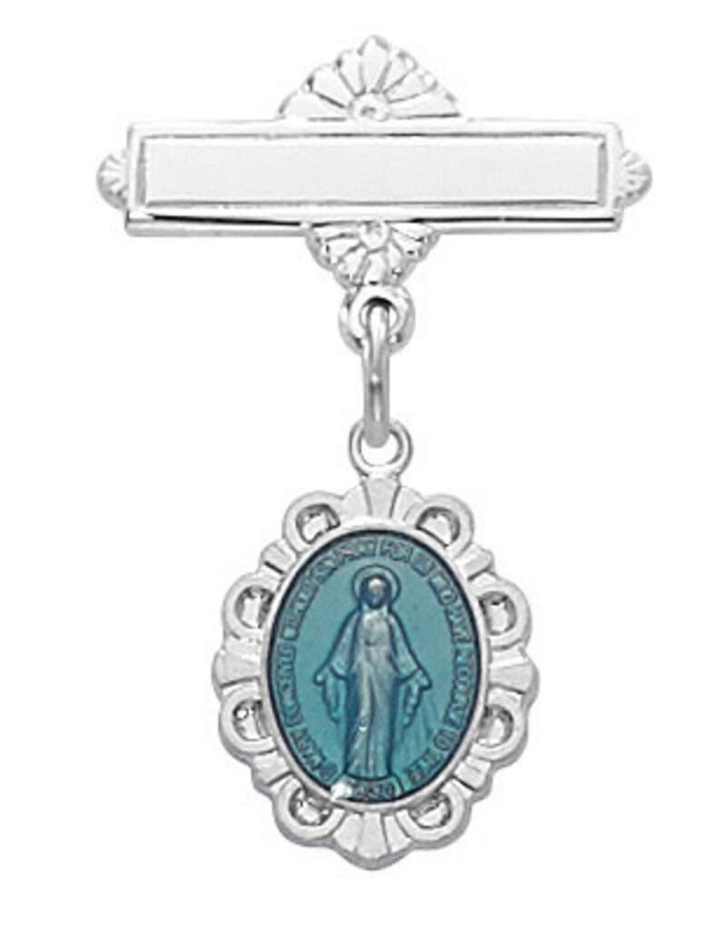 McVan Sterling Silver Blue Enameled Miraculous Medal Baby Pin