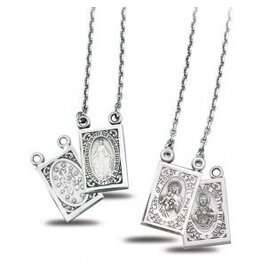 HMH Religious Sterling Silver Double Sided Brown Scapular and Miraculous Medals