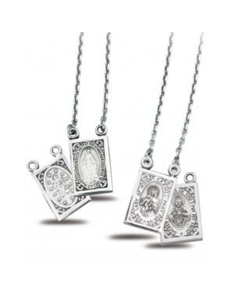 HMH Religious Sterling Silver Double Sided Brown Scapular and Miraculous Medals
