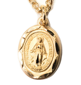 HMH Religious Gold Over Sterling Silver Miraculous Medal with Scalloped Border 18" Chain