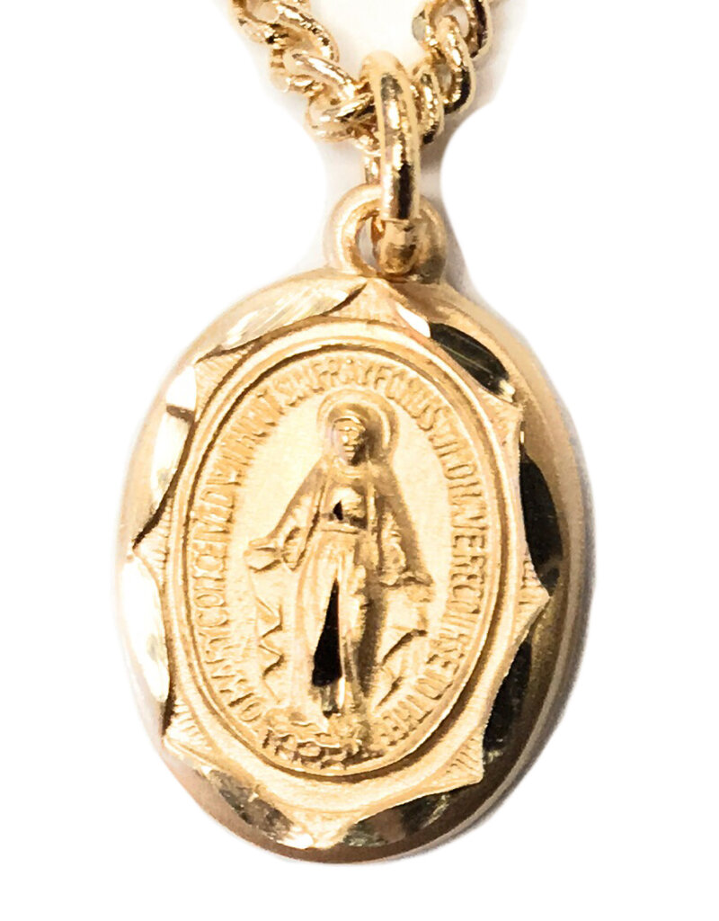 HMH Religious Gold Over Sterling Silver Miraculous Medal with Scalloped Border 18" Chain