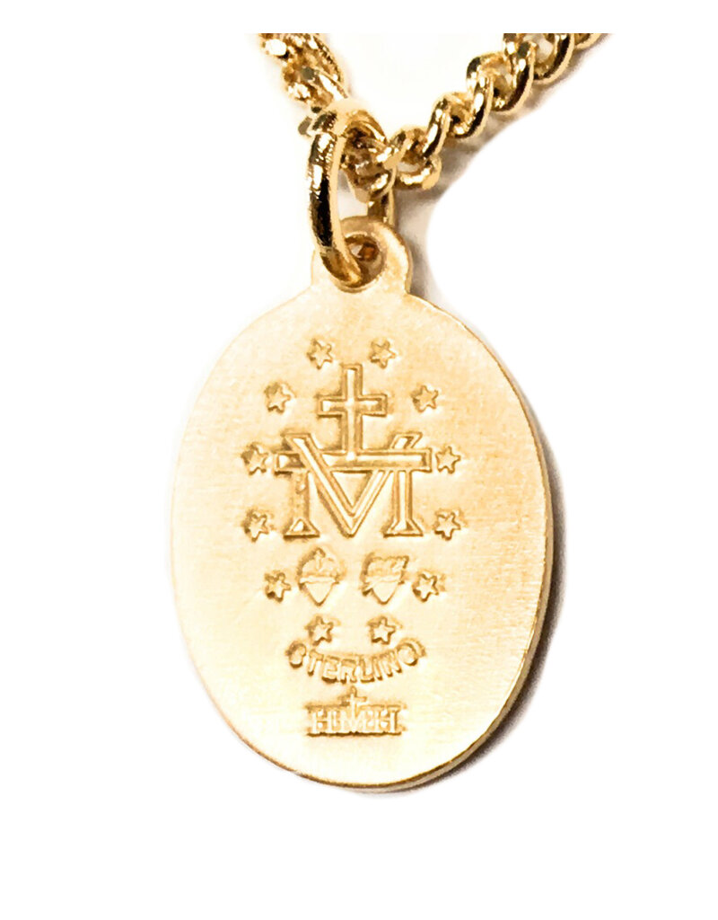 HMH Religious Gold Over Sterling Silver Miraculous Medal with Scalloped Border 18" Chain