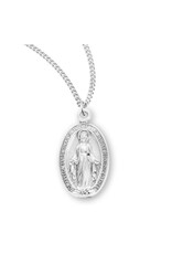 HMH Religious Sterling Silver Oval Miraculous Medal With 18" Chain Necklace