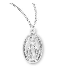 HMH Religious Sterling Silver Oval Miraculous Medal With 18" Chain Necklace