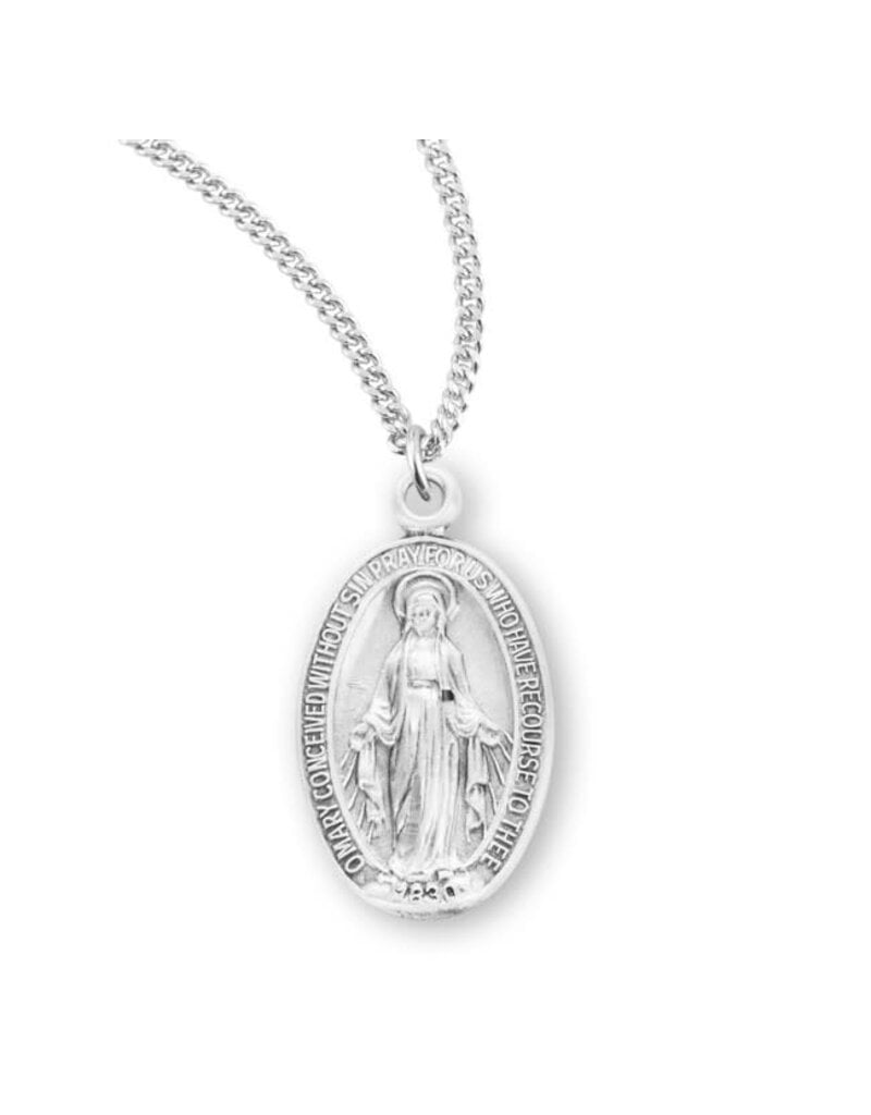 HMH Religious Sterling Silver Oval Miraculous Medal With 18" Chain Necklace