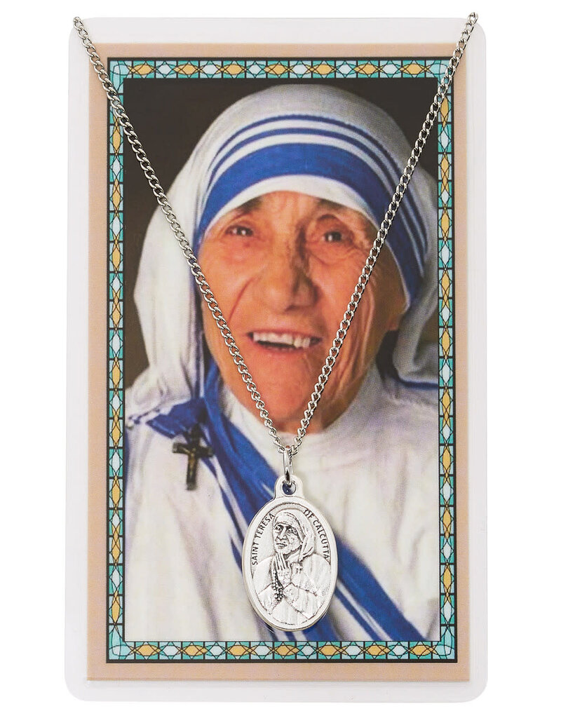 McVan St. Teresa of Calcutta Pewter Pendant with Prayer Card