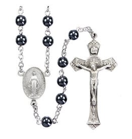 HMH Religious 6mm Hematite Bead Rosary with New England Pewter
