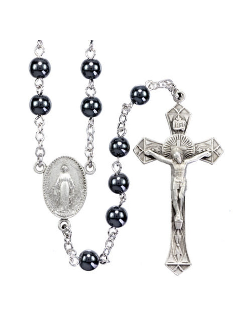 HMH Religious 6mm Hematite Bead Rosary with New England Pewter