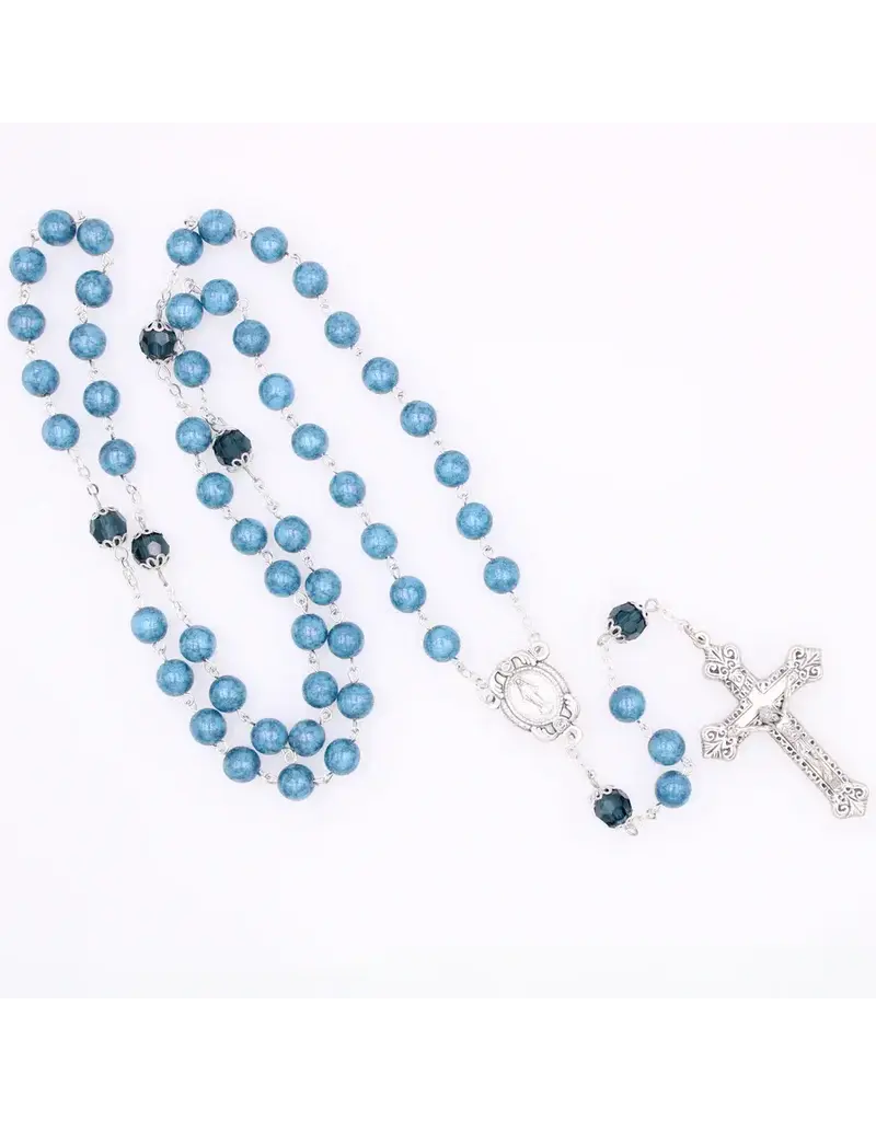 Devon Trading Company Marble Look Rosary with Montana Blue OF Beads