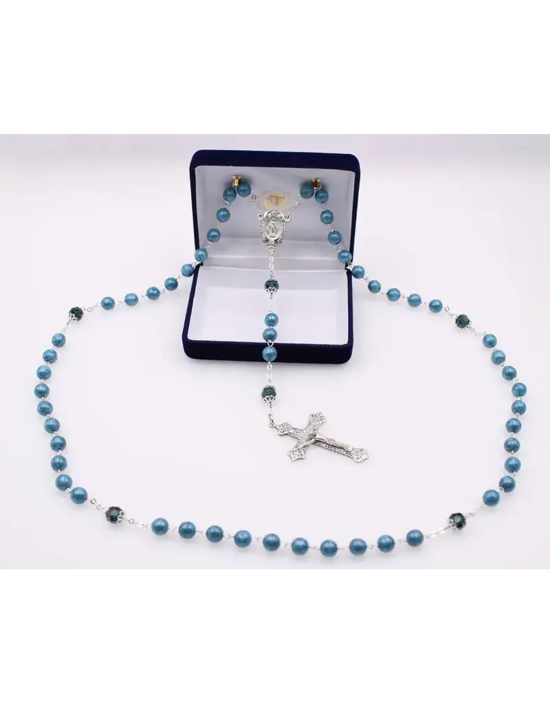 Devon Trading Company Marble Look Rosary with Montana Blue OF Beads