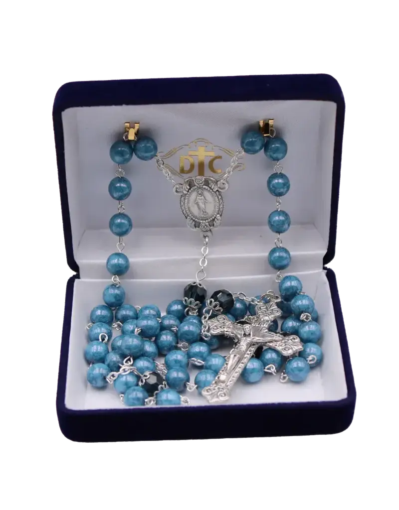Devon Trading Company Marble Look Rosary with Montana Blue OF Beads