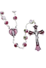 Devon Trading Company Rose Painted Ceramic Bead Rosary with Enameled Center and Crucifix