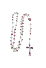 Devon Trading Company Rose Painted Ceramic Bead Rosary with Enameled Center and Crucifix