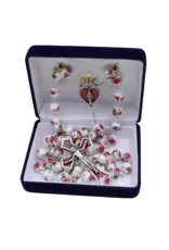 Devon Trading Company Rose Painted Ceramic Bead Rosary with Enameled Center and Crucifix