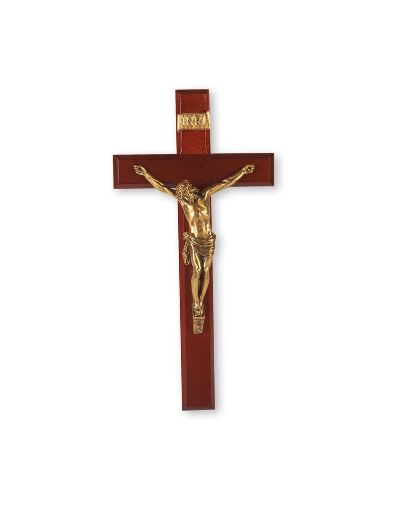WJ Hirten 12" Dark Cherry Cross with Gold Tone Corpus