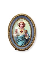 WJ Hirten 5 1/2" x 7 1/2" Oval Gold-Leaf Frame with a Child Jesus with Eucharist