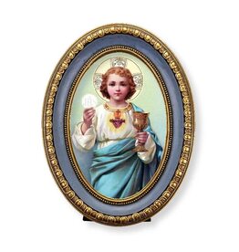 WJ Hirten 5 1/2" x 7 1/2" Oval Gold-Leaf Frame with a Child Jesus with Eucharist