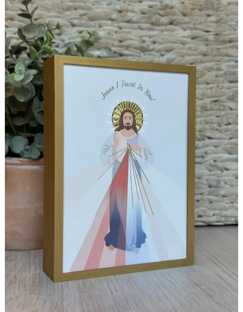 Be Still Prayer Space Illustration in Box Frame - Divine Mercy of Jesus, Gold Frame | Be Still Prayer Space