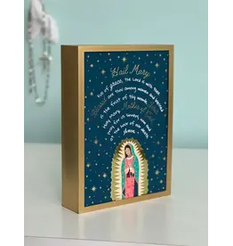 Be Still Prayer Space Illustration in Box Frame - Guadalupe, Gold frame, Hail Mary Prayer Card| Be Still Prayer Space