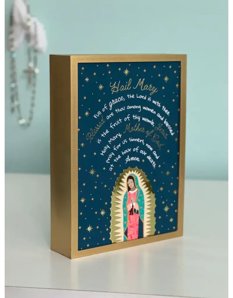 Be Still Prayer Space Illustration in Box Frame - Guadalupe, Gold frame, Hail Mary Prayer Card | Be Still Prayer Space
