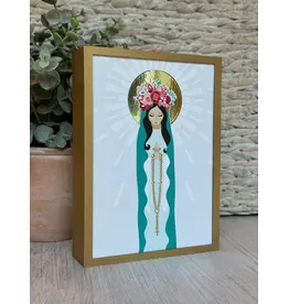 Be Still Prayer Space Illustration in Box Frame - Our Lady of the Rosary, Gold Frame | Be Still Prayer Space