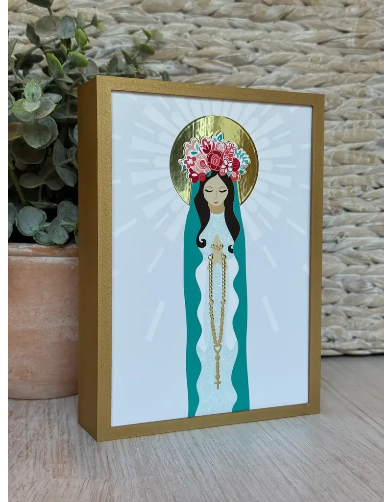 Be Still Prayer Space Illustration in Box Frame - Our Lady of the Rosary , gold box| Be Still Prayer Space