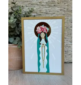 Be Still Prayer Space Illustration in Box Frame - Our Lady of the Rosary, Gold Frame | Be Still Prayer Space