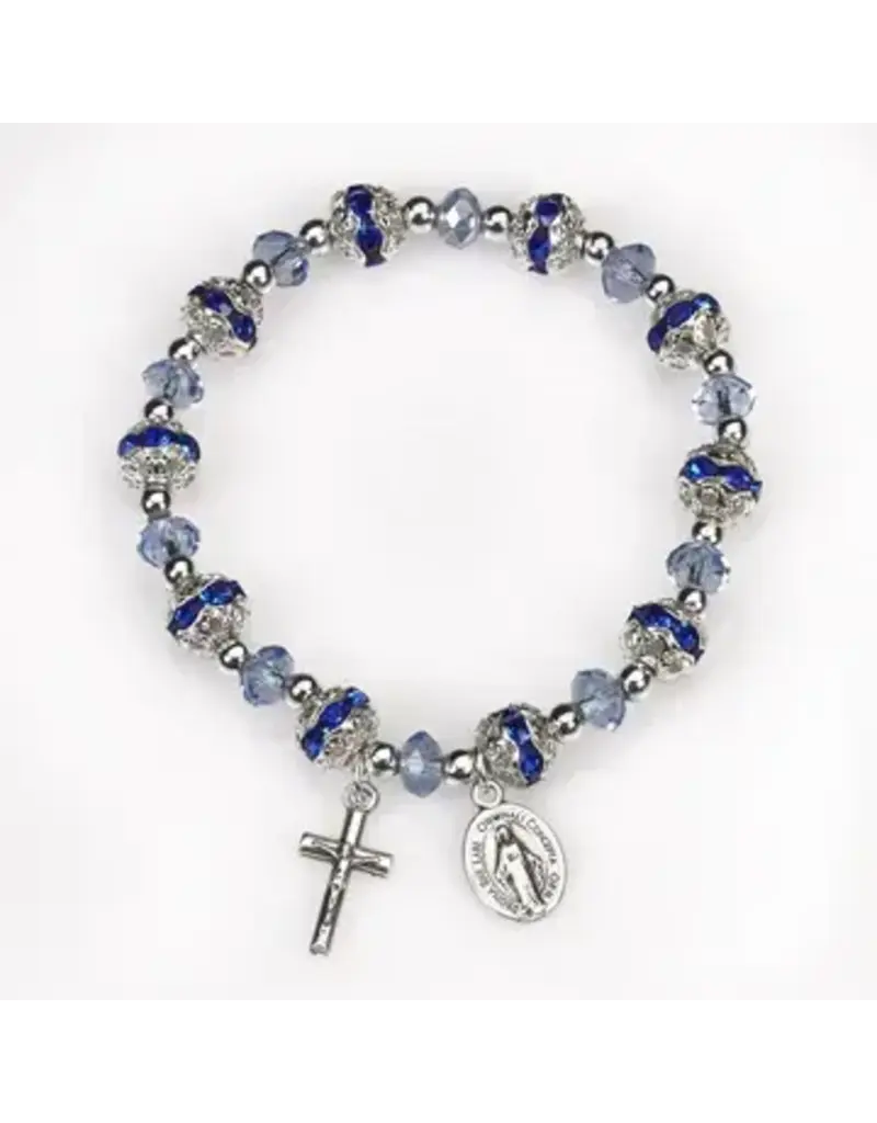 Lumen Mundi Blue Crystal Stretch Rosary Bracelet