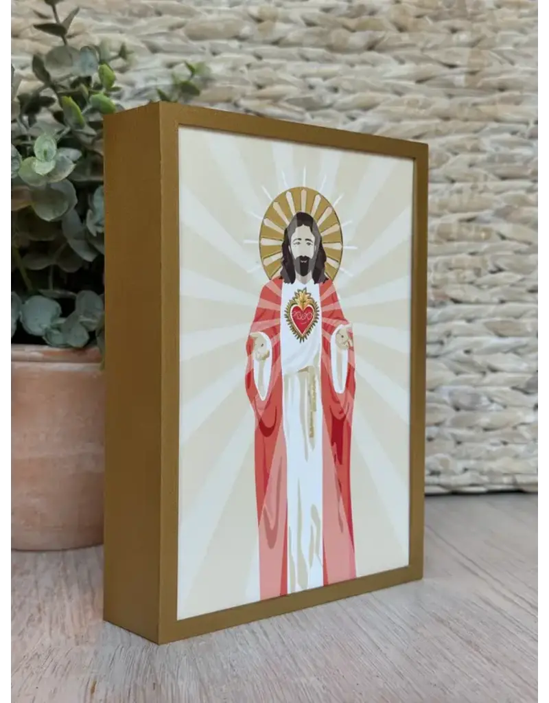 Be Still Prayer Space Illustration in Box Frame - Sacred Heart of Jesus, gold box| Be Still Prayer Space