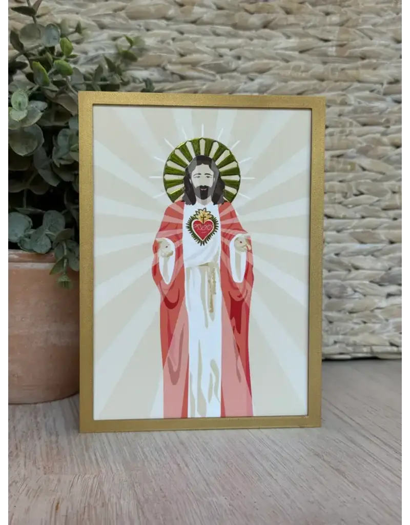 Be Still Prayer Space Illustration in Box Frame - Sacred Heart of Jesus, Gold Frame | Be Still Prayer Space