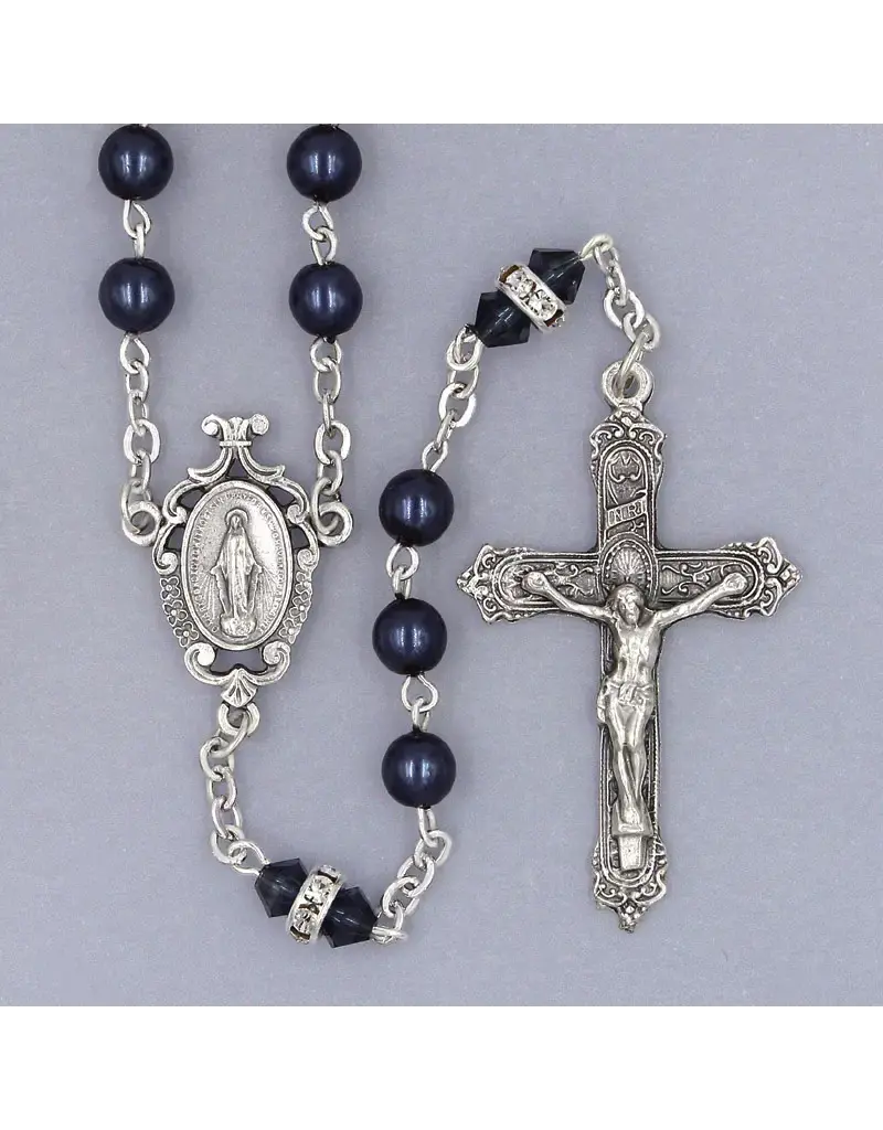 Devon Trading Company Pearl Rosary Rondelle Montana Blue Deluxe Center and Crucifix Boxed